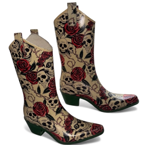 Nomad Dia De Los Muertos  Pointed Snip Toe Rain/ Cowboy Boots - Picture 2 of 12